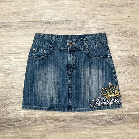 Vintage Dresses & Skirts - Vintage Y2K 90s respect denim mini skirt